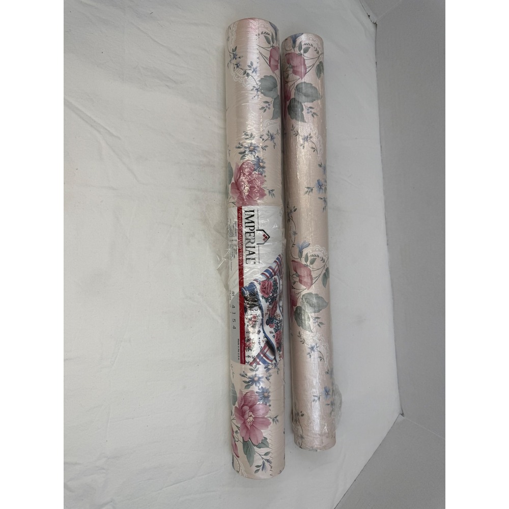 Vintage Imperial Wallcoverings‎ Floral Lace Pink Blue Vinyl Wallpaper 2 Rolls